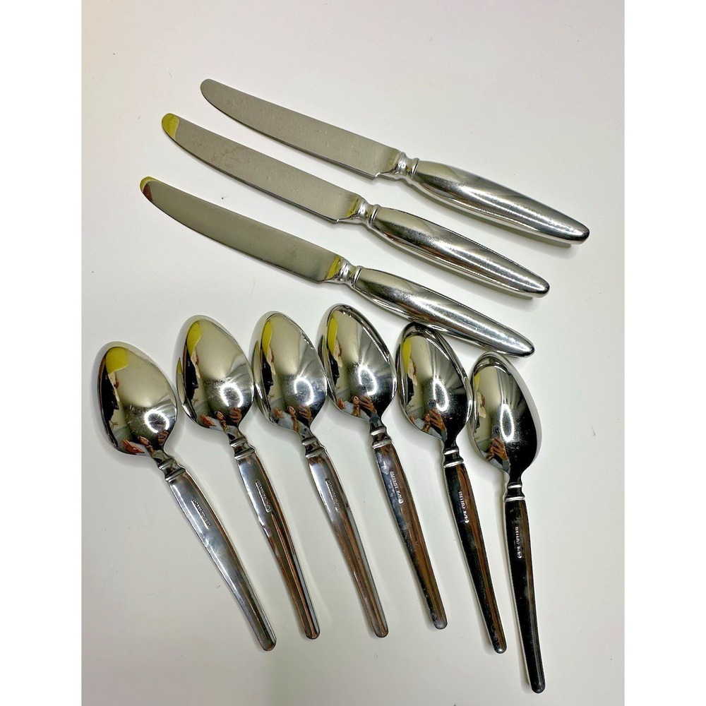 Hoffritz Orleans Glossy Stainless Flatware Knives Serving Spoons 9 pc 18/10 - Picture 6 of 8